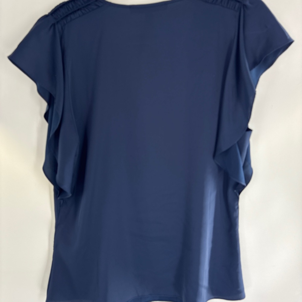 White House Black Market Navy V-Neck Blouse - Picture 2 of 6
